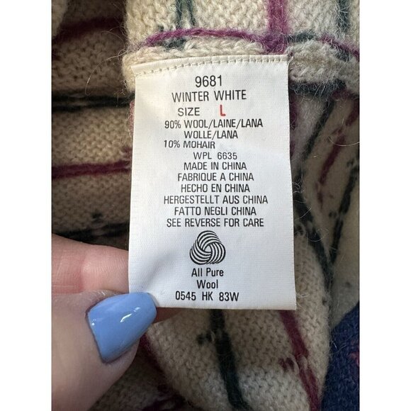 Vintage Woolrich Woman's Sz L Cream Blue Paisley Wool Blend Button Cardigan - Picture 6 of 11